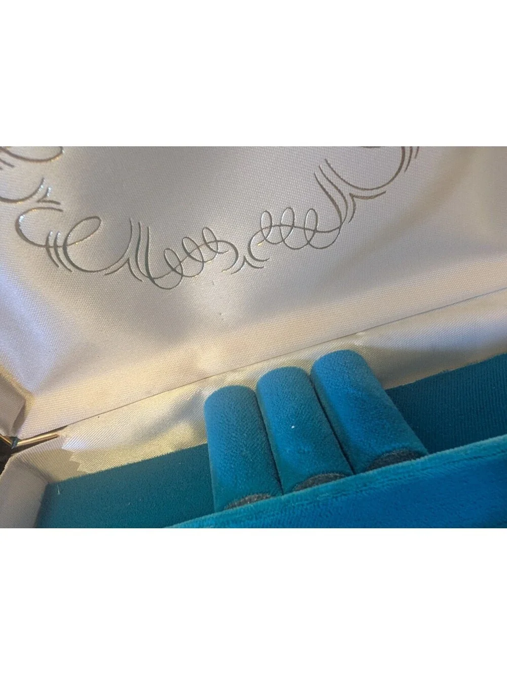 Vintage Blue Velvet Jewelry Box with Gold Trim